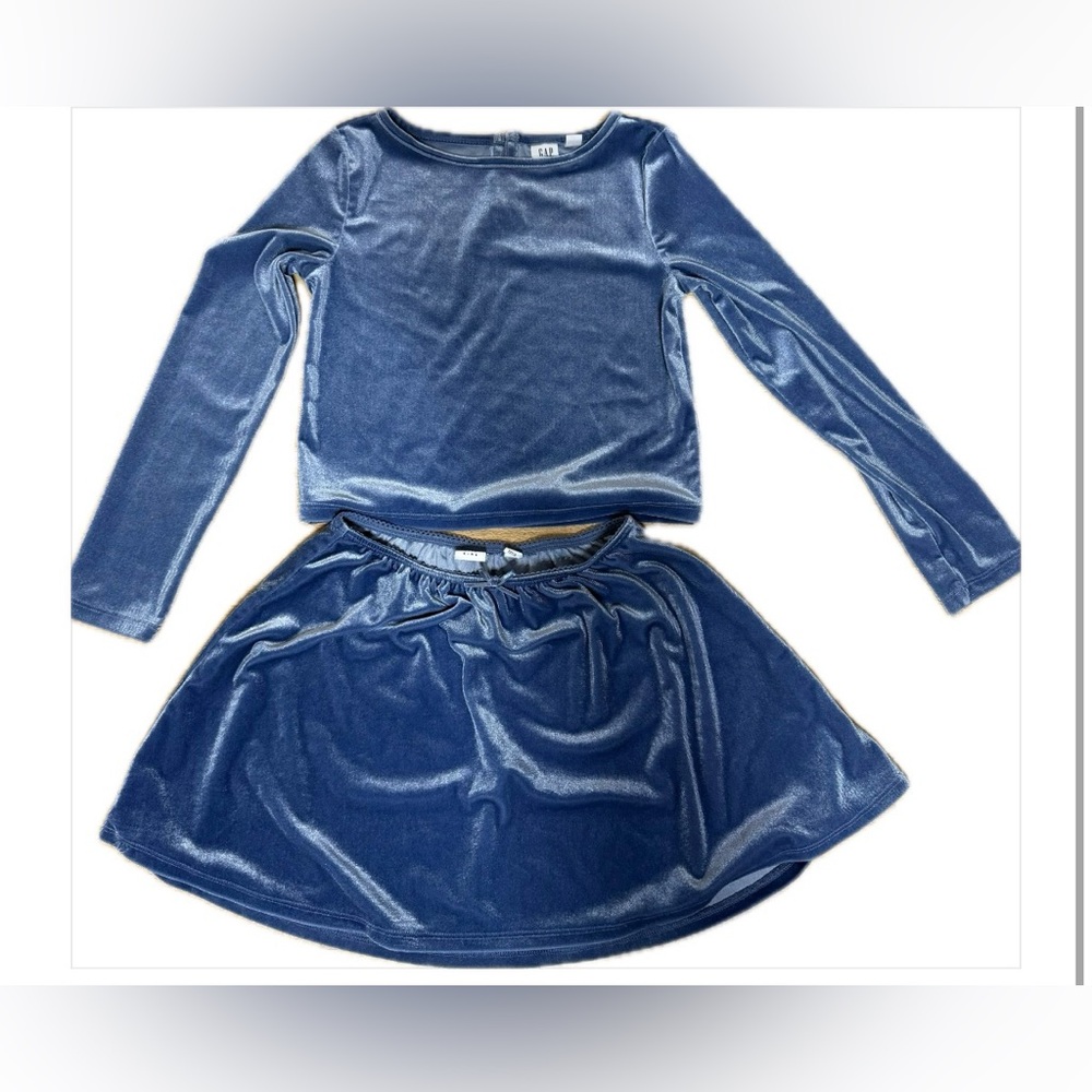 Gap Kids Blue Velvet Long Sleeve Top and Skirt Set